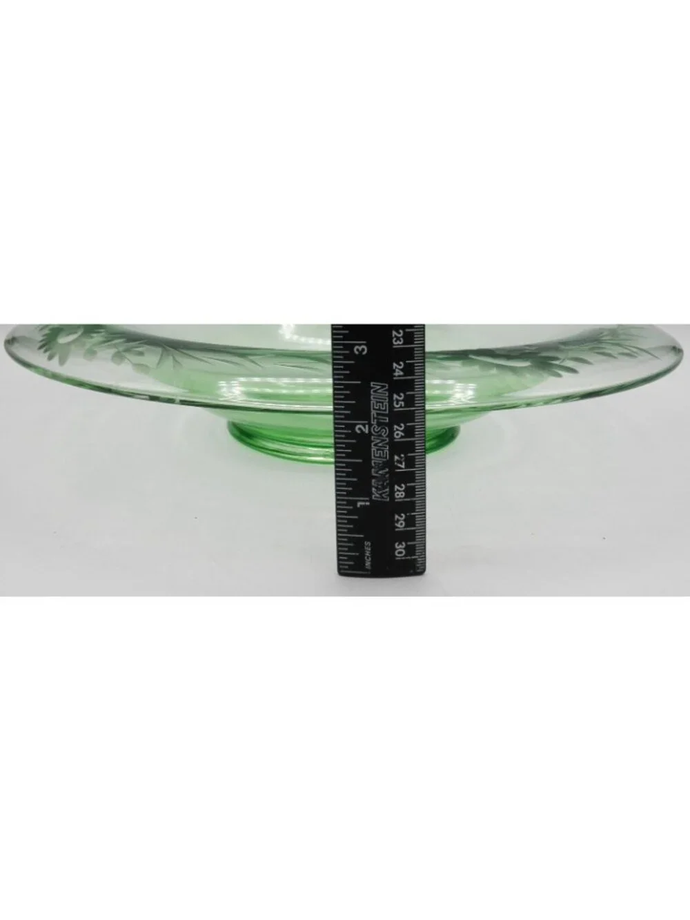 Etched Green Depression Glass Rolled Edge Console Bowl 2 Matching Candle Holders